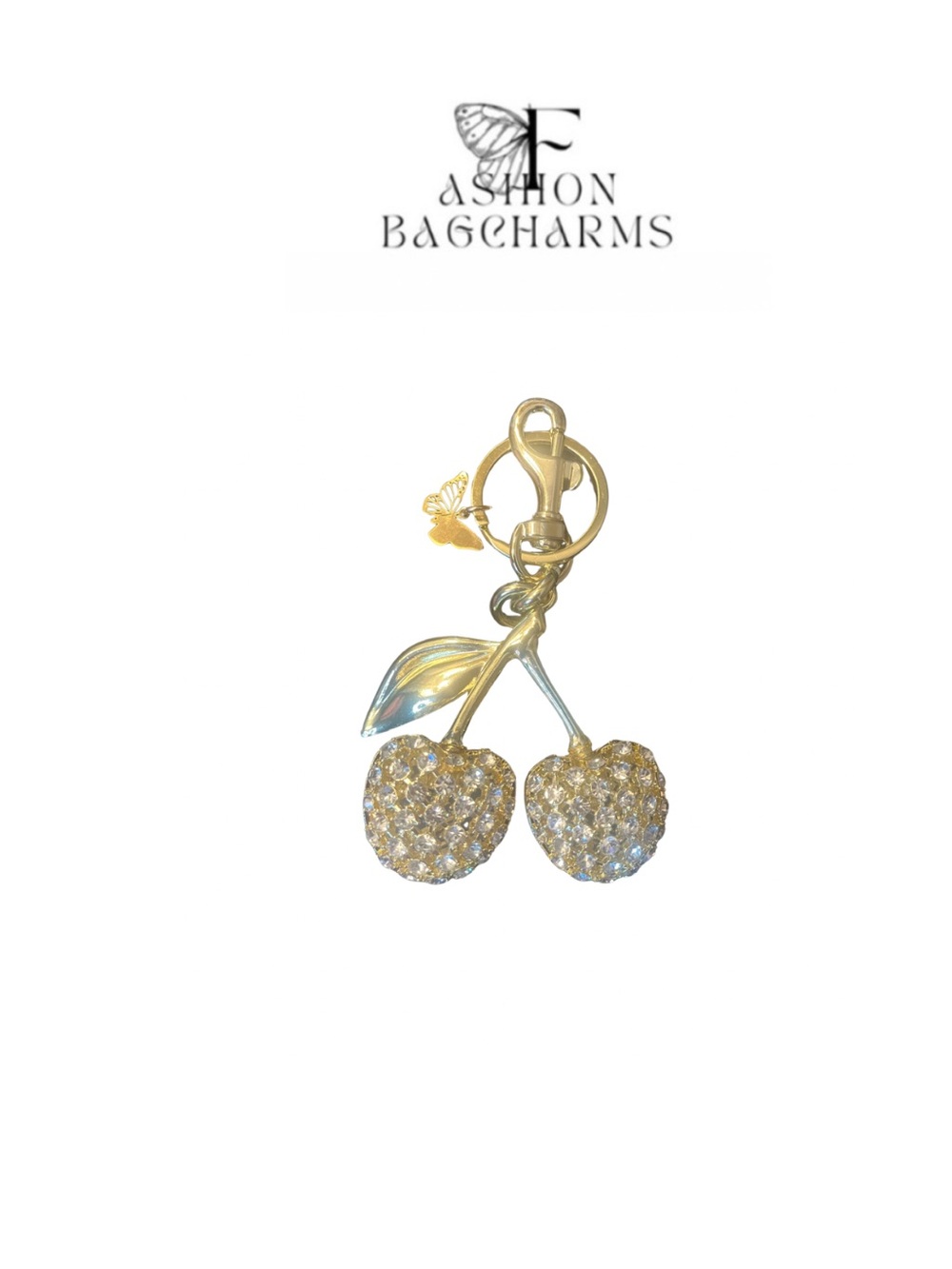 Gold Sparkly Cherry Bag Charm/Keychain